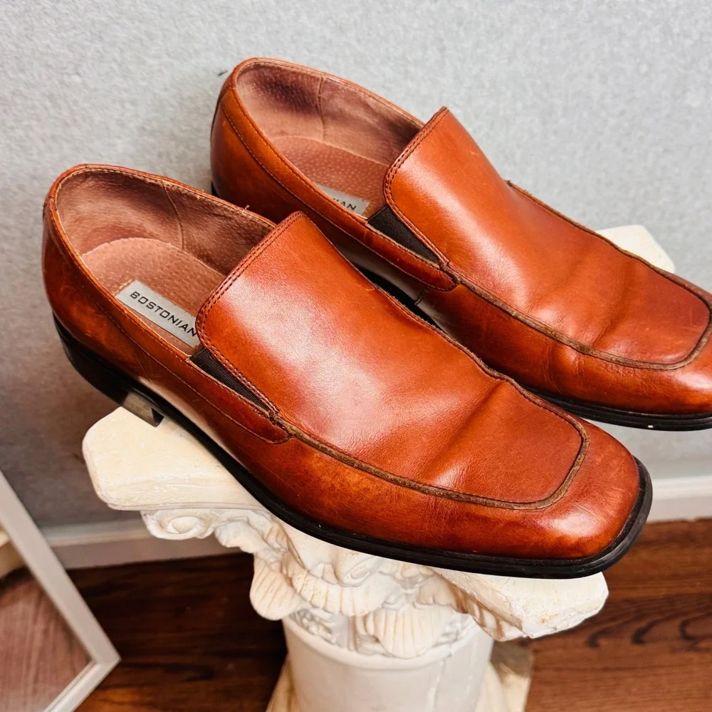 Size 11 Bostonian Leather Slip On Loafers Square Toe Dress Shoes Made in the USA